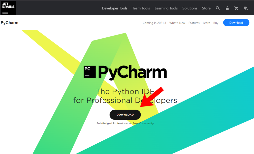 PyChamのインストール手順。ダウンロードをクリック