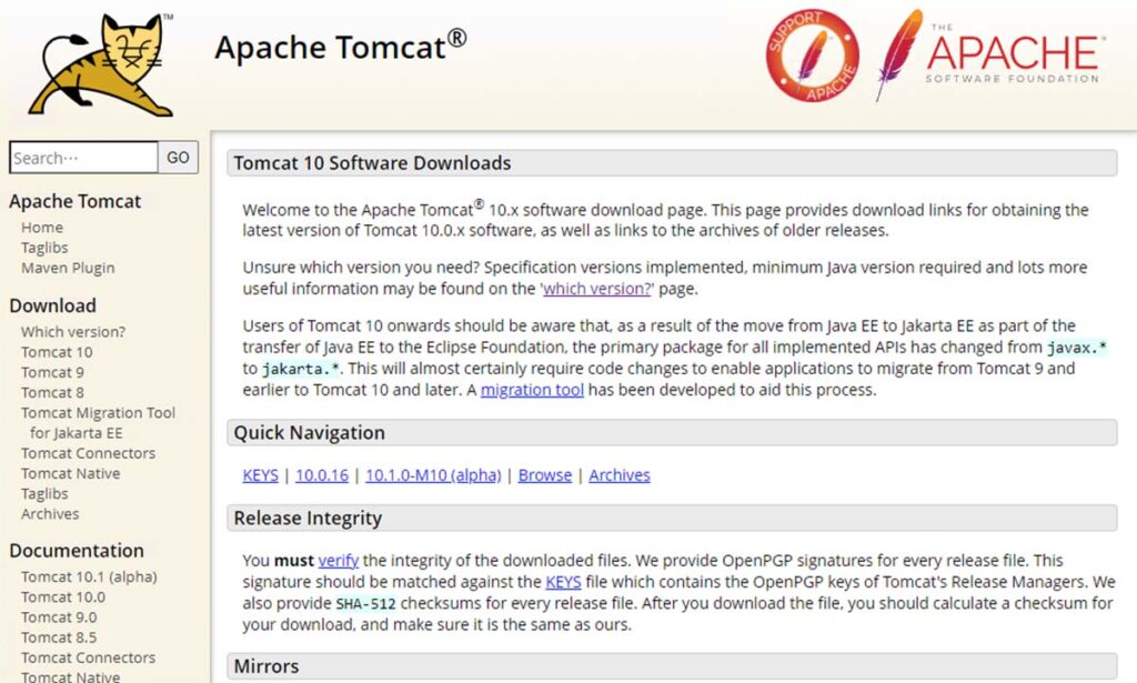 Tomcatのダウンロードページへアクセス
