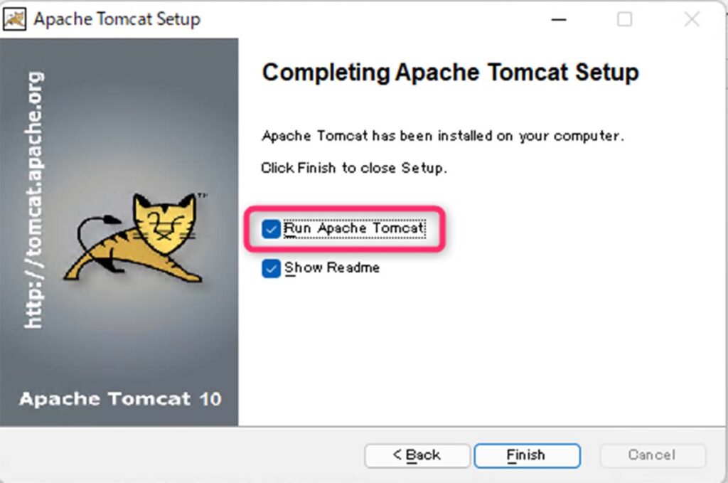 「Run Apache Tomcat」を選択し「Finish」をクリック